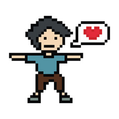 Cute pixel cartoon 8bit character man exercises training dance lifestyle vector decoration life style 8 bit male boy dance with music game fitness isolated vector.