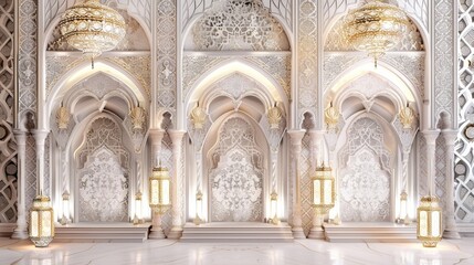 Obraz premium Ornate Islamic Architecture Interior with Golden Lanterns