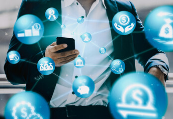 Finance and Money Transaction Technology Concept. Icon Graphic interface showing fintech trade...