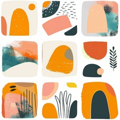 Abstract colorful geometric patterns and shapes in warm tones, perfect for backgrounds and design elements.