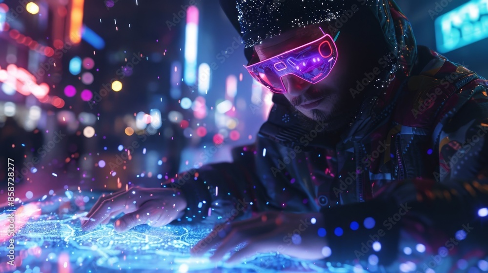 Poster an artist creates a digital masterpiece using the canvas of their 5genabled smart glasses to add lay