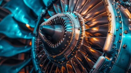 Fototapeta premium Close-up of a big turbine engine, showcasing the precision and power of modern industrial technology, raw style, intricate details