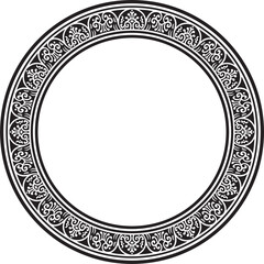 Vector round black monochrome border, frame, Pompeii ring. Circle Neopolitan ornament. Art of Ancient Rome