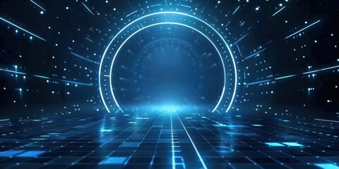 Fototapeta premium Abstract Blue Digital Tunnel With Glowing Lights