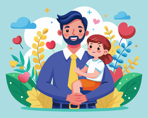 Happy Father's Day. Dad holding his daughter. Vector illustration of a flat design