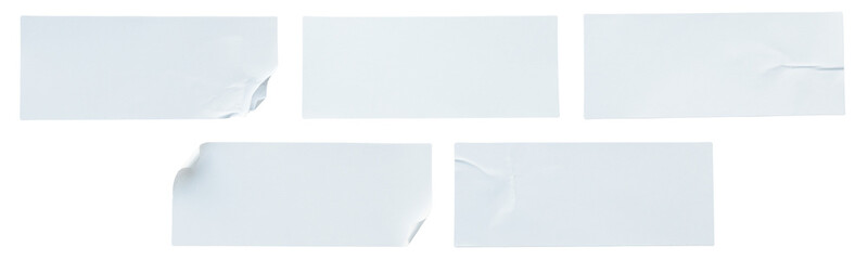 A set of white rectangular paper sticker label isolated on white background.