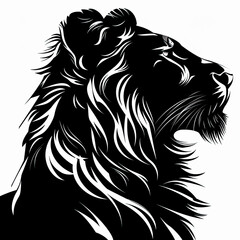 Obraz premium A black and white drawing of a lion with a long mane
