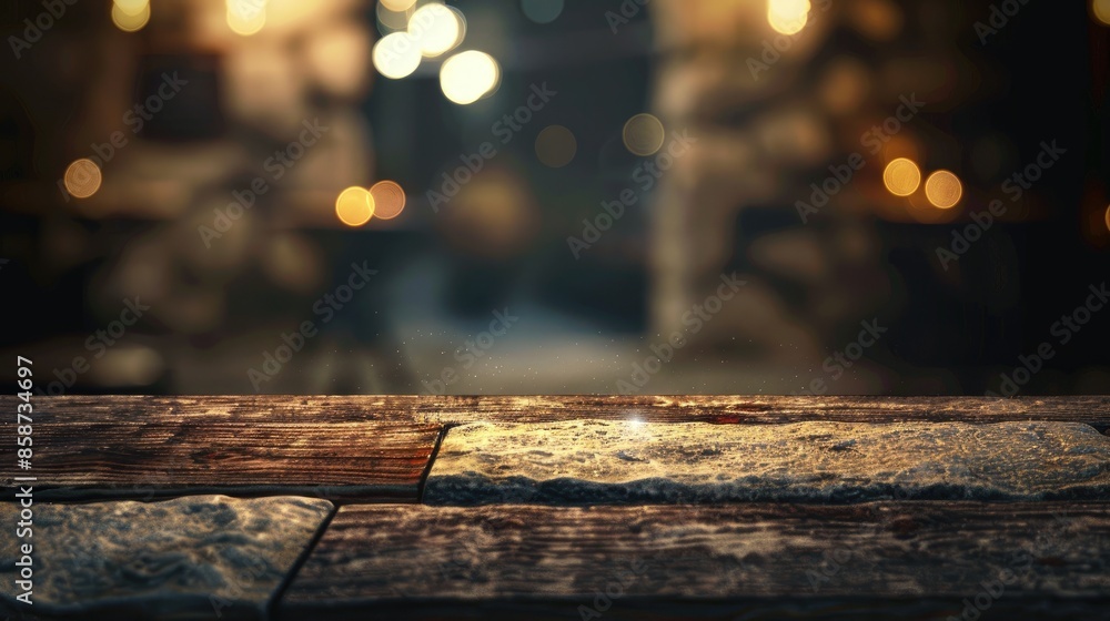 Poster blurred background with empty table and stone board
