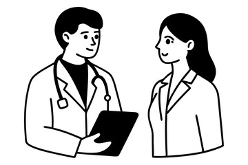 Doctor and nurse doing discussion vector illustration, Simple and minimalist flat Vector