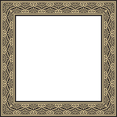 Vector square gold with black border, frame, Pompeii. Rectangle Neopolitan ornament. Art of Ancient Rome. Template for stained glas