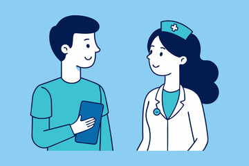 Doctor and nurse doing discussion vector illustration, Simple and minimalist flat Vector