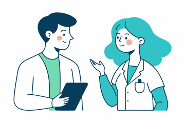 Doctor and nurse doing discussion vector illustration, Simple and minimalist flat Vector 