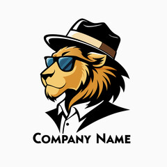 Lion Head Logo Using A Cowboy Hat With Sunglasses, Simple Design, Suitable For Companies, T-shirts, Stickers And Others