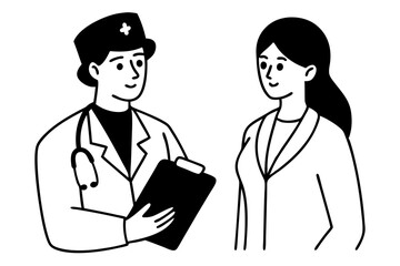 Doctor and nurse doing discussion vector illustration, Simple and minimalist flat Vector 