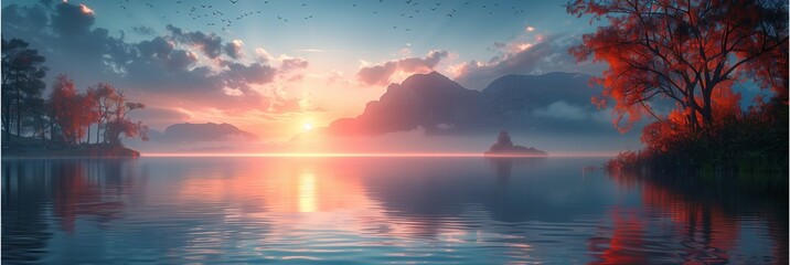 Obraz premium Beautiful sunrise over water