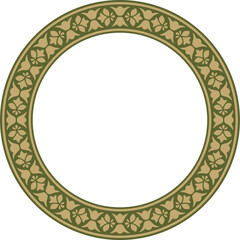 Vector gold with green round national Indian ornament. Circle, ring, border, ethnic Hindu frame