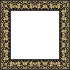 Vector gold and black square national Indian ornament. Rectangle, border, ethnic Hindu frame