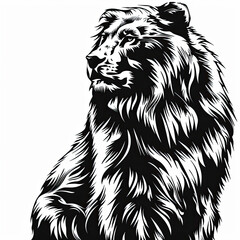 Obraz premium A black and white drawing of a lion on a white background