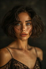 Naklejka premium A woman with a short haircut and blue eyes