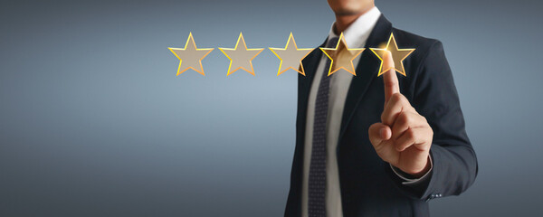 Rise on increasing five stars in human hand