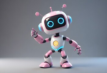 3d rendering of a cute pink cartoon robot