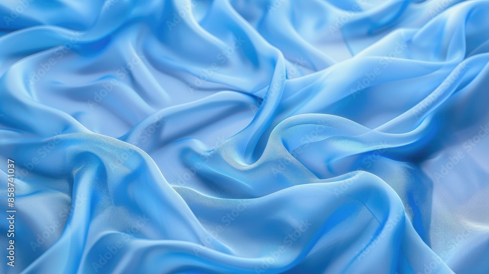 Poster blue wave style background with polyester fabric in copy space