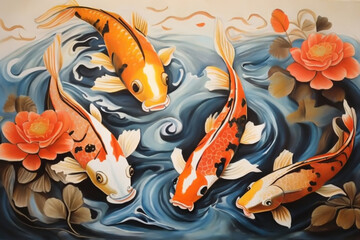 A painting of a koi fish with pastel tone color 1.