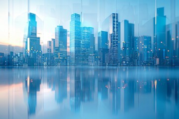 Fototapeta premium Modern city skyline with skyscrappers and reflection created with Generative AI