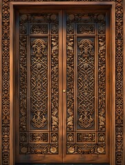 Classic Beauty: Geometric and Floral Patterns on Wooden Door