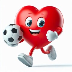 Obraz premium 3D image of a Happy heart cartoon character holding a soccer ball