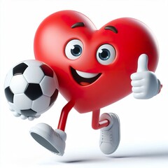 Obraz premium 3D image of a Happy heart cartoon character holding a soccer ball