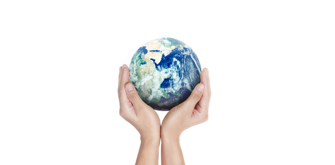 Globe ,earth in human hand, holding our planet glowing. Earth image provided by Nasa