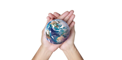 Globe ,earth in human hand, holding our planet glowing. Earth image provided by Nasa