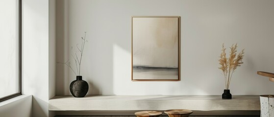 a picture in a frame on a white wall. minimalism.