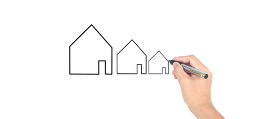 Male hand drawing house in whiteboard visualization home dream