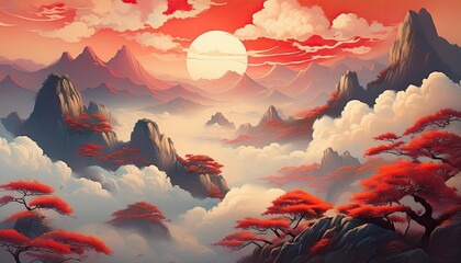 red cloud and white cloud chinese background or chinese wallpaper