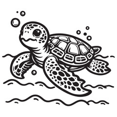 Naklejka premium Line art of sea turtle swimming under the sea vector