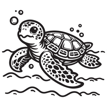recommend clip art: Line art of sea turtle swimming under the sea vector