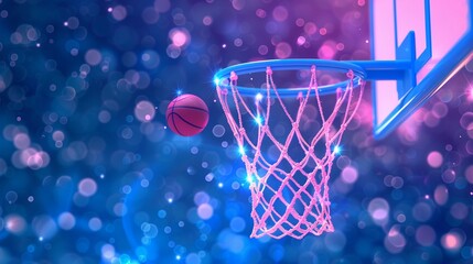 Fantasy basketball with magical glow and enchanted net, ethereal background, Magical, Soft pastels, Watercolor, Mystical atmosphere