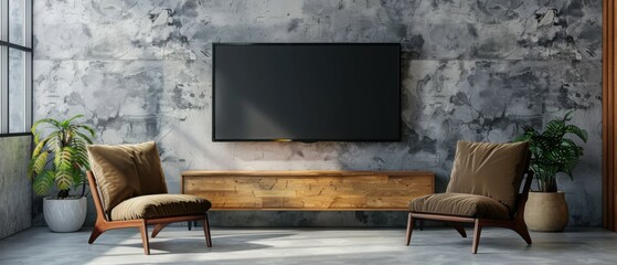 TV set on a textured light gray wall