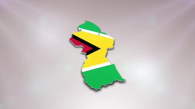 Guyana Flag on its Country Map, 3D Map Flag Opener Suitable for Politics, Elections, Travel, News and Sports Events and Presentations