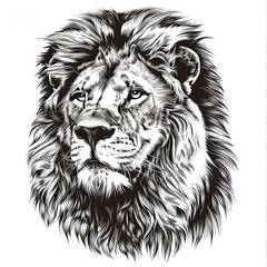 A black and white drawing of a lion