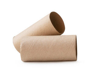Side view of brown tissue paper cores in stack isolated on white background with clipping path