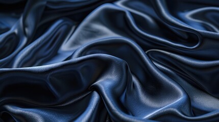 Fototapeta premium Close up of opulent navy silk or satin fabric with gentle wrinkles and a soft sheen suitable for bedding or clothing