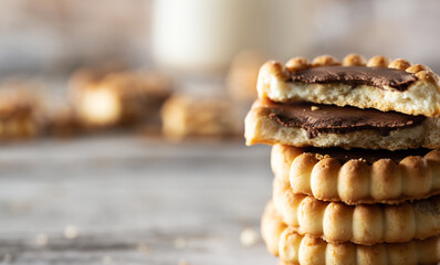 Chocolate biscuits on marble background