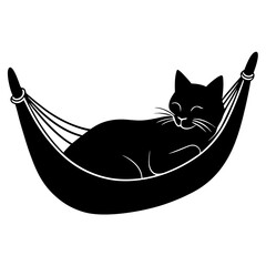 A cat lying in a hammock vector silhouette illustration