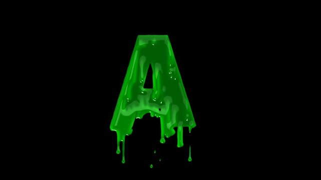 Green slime font. Halloween toxic waste letters, blot scary horror greens goo alphabet text sign and blots splash liquid slimes spooky letters, goo vector isolated symbols set