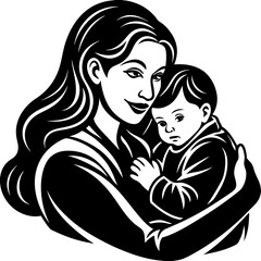 mom and son love heart vector silhouette illustration