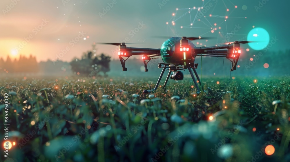 Poster an agricultural drone equipped with 5g sensors flying over fields capturing highresolution images an
