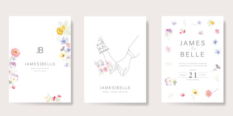sweet elegant pink botanical Wedding Invitation, floral invite thank you, rsvp modern card Design in leaf and flower water color texture decorative Vector elegant rustic template